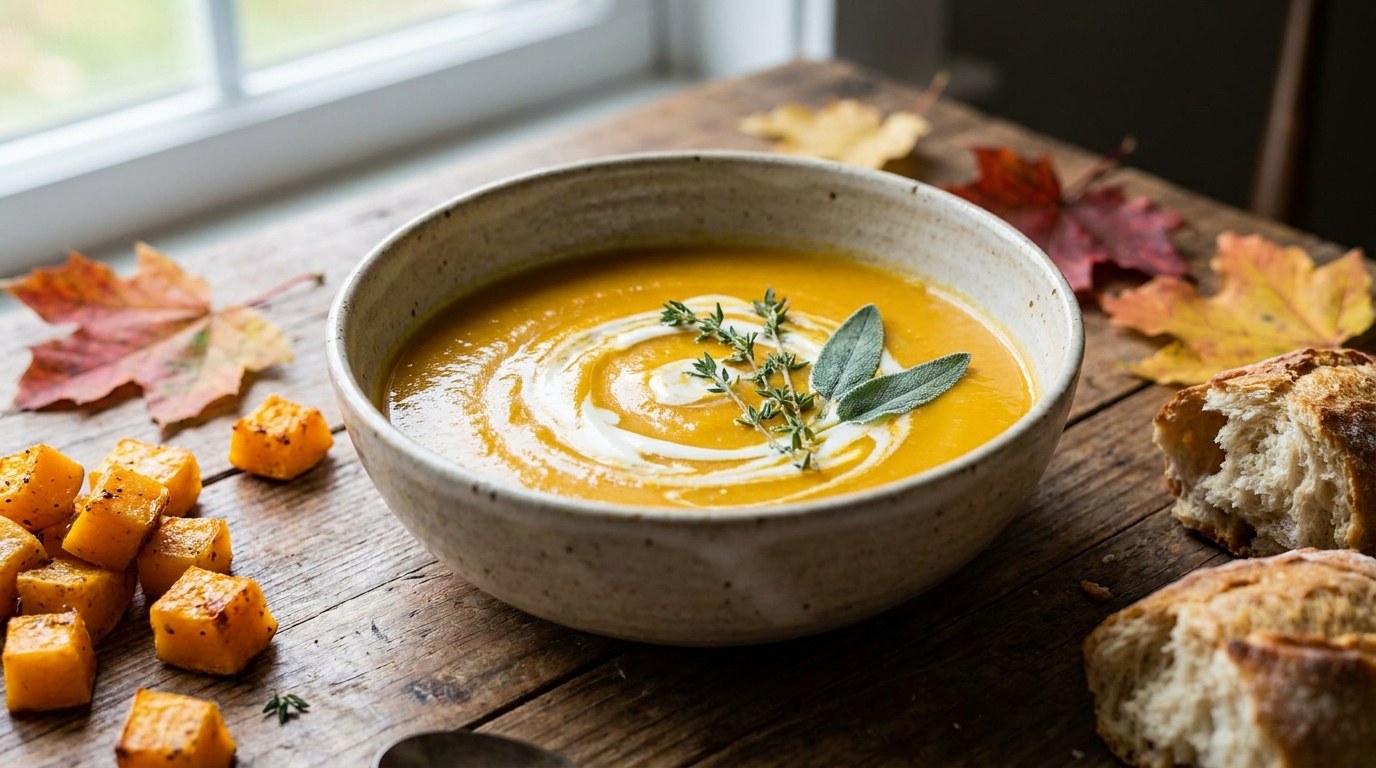Butternut Squash Soup prepared and served
