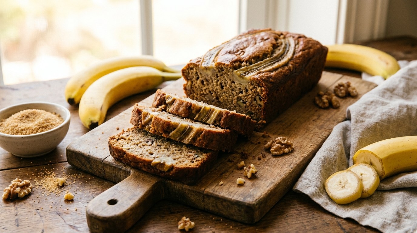 Banana Bread prepared and served
