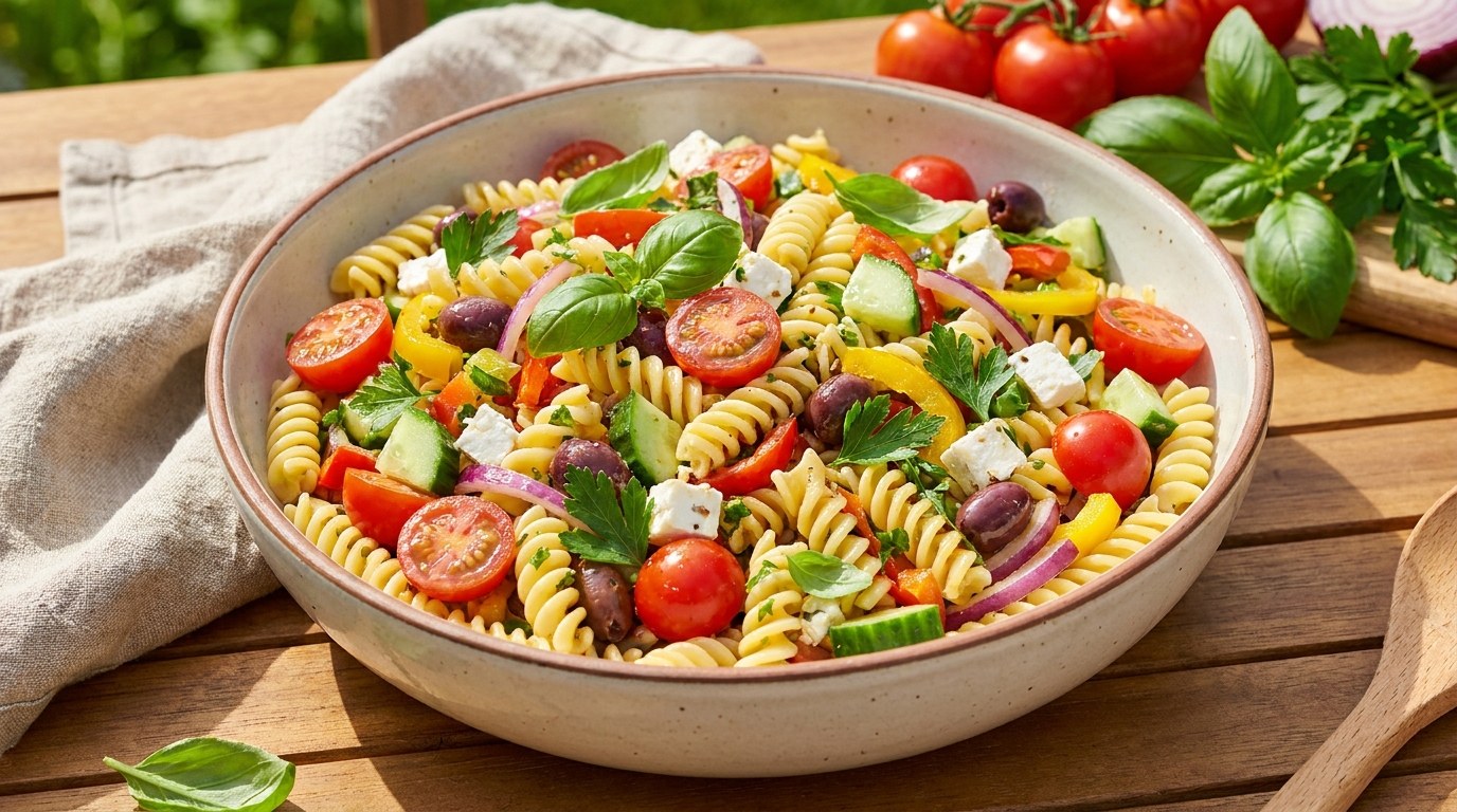 Pasta Salad prepared and served
