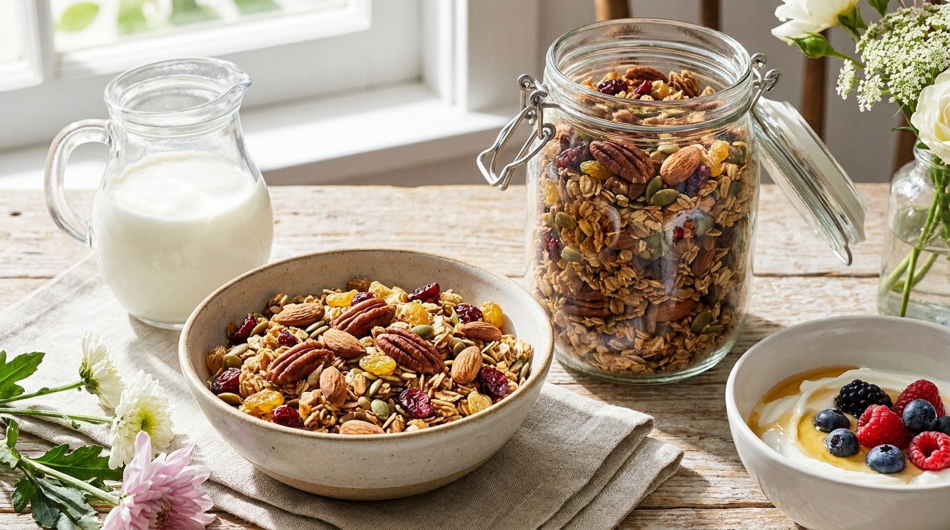 Granola prepared and served