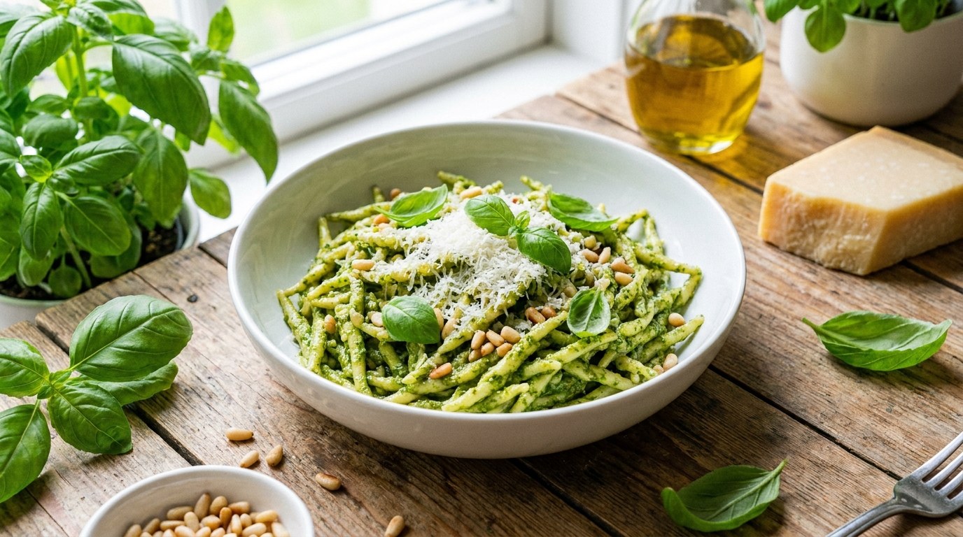Pesto Pasta prepared and served