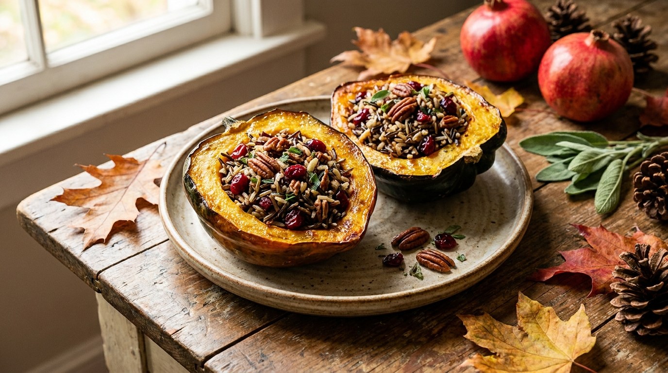 Roasted Acorn Squash prepared and served